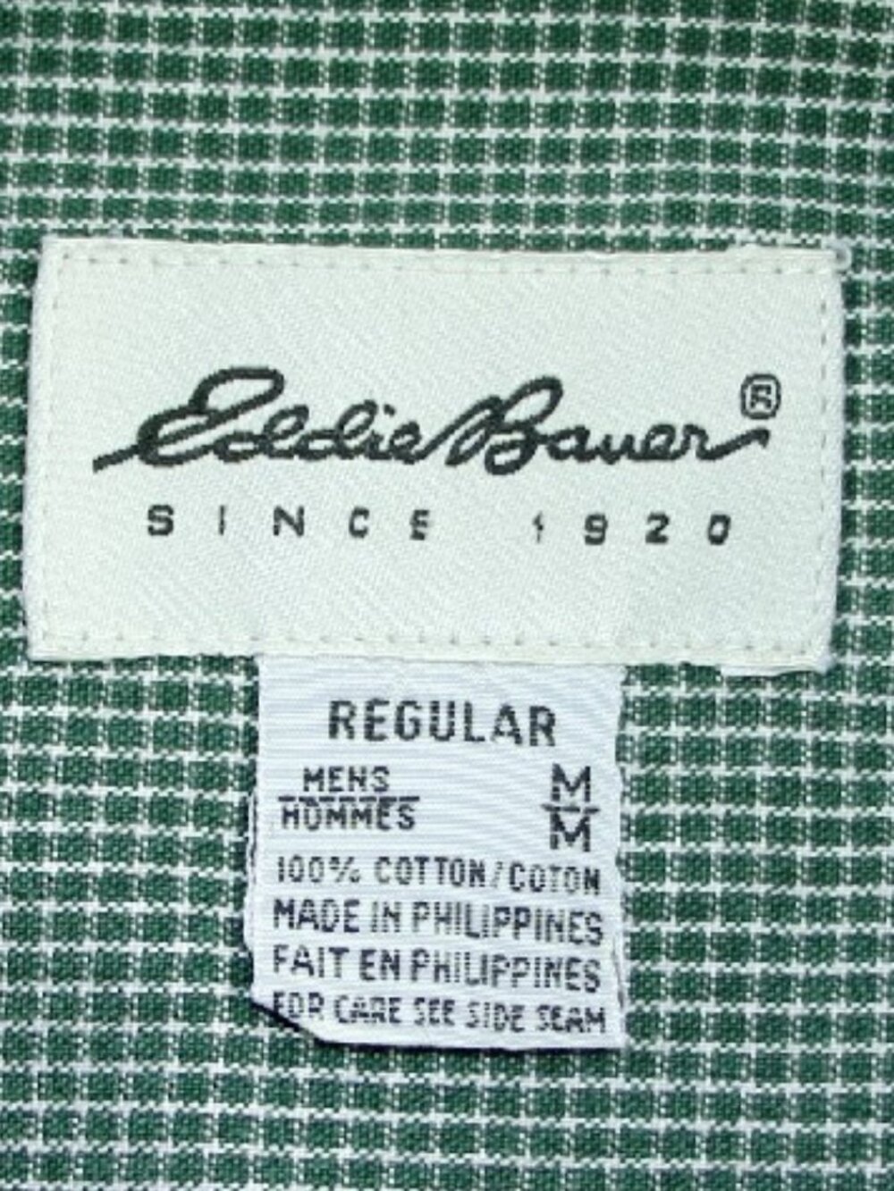 EDDIE BAUER Green & White Gingham Check 100% Cotton Casual Shirt Size M - Picture 2 of 4